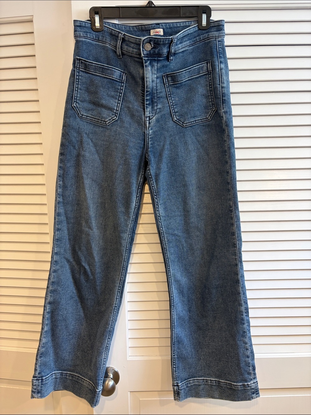Faherty Stretch Terry Patch Pocket Pants - Blue Wide-Leg Jeans